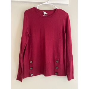 J. Jill Sweater Top Cotton Viscose Burgundy Deep Red Buttons Womens Small